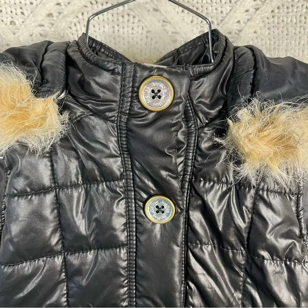 JUSTICE‎ | Black Shiny/Metallic Quilted Puffer Vest with Faux Fur Hood